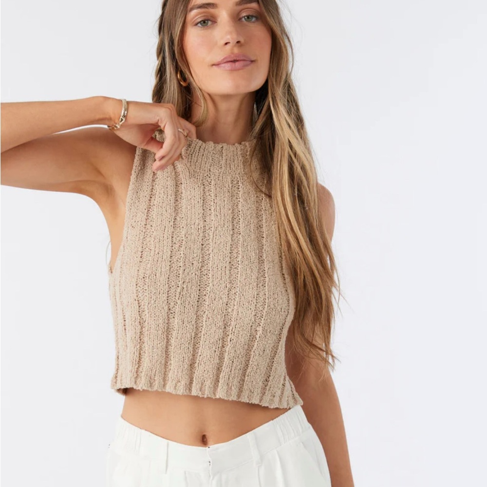 Beige Knit Sleeveless Crop Top